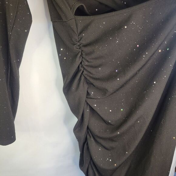Black Sparkley Ribbed Fabric Cut-Out Dress - Picture 4 of 10
